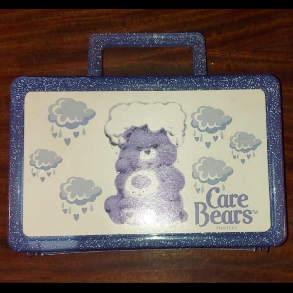Vintage care bears blue grumpybear glitter embedded lunchbox